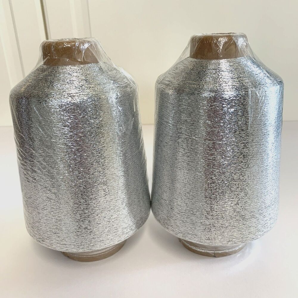 2x Fine Metallic Yarn Thread Sparkle Shiny Knitting 1.3 lb Cone Japan Silver